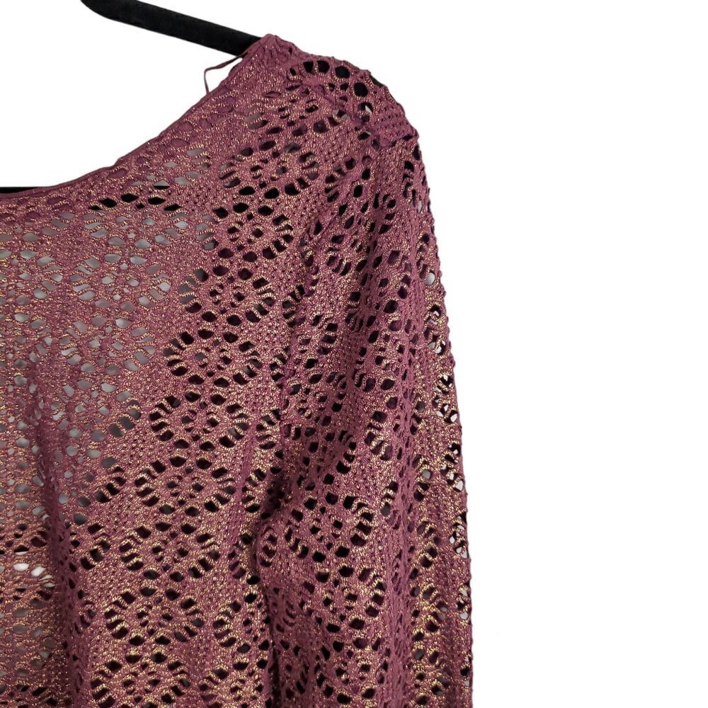 Free People Beach Plum Gold Cutout Crochet Shrug Crop Top - Picture 4 of 7